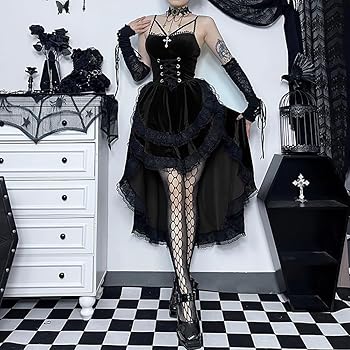 即発送可☆ゴスロリ・ロリータドレス 赤黒 Mサイズ フィッシュテール☆新品未使用 USED】新がしゃどくろ フィッシュテイルドレス